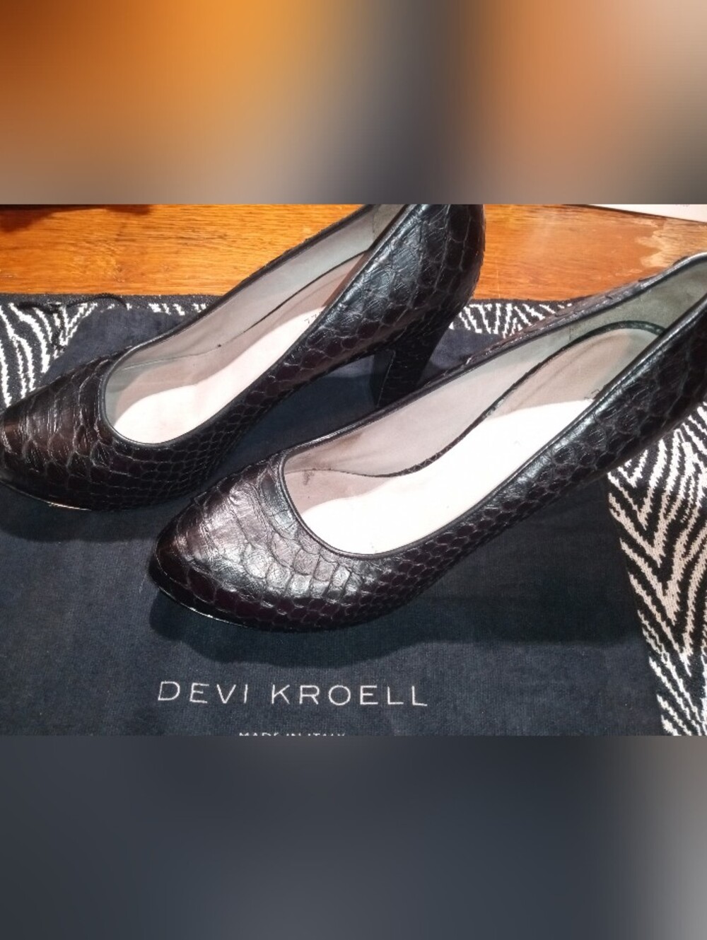 Devi Kroell Black Croc-Embossed Leather Heel